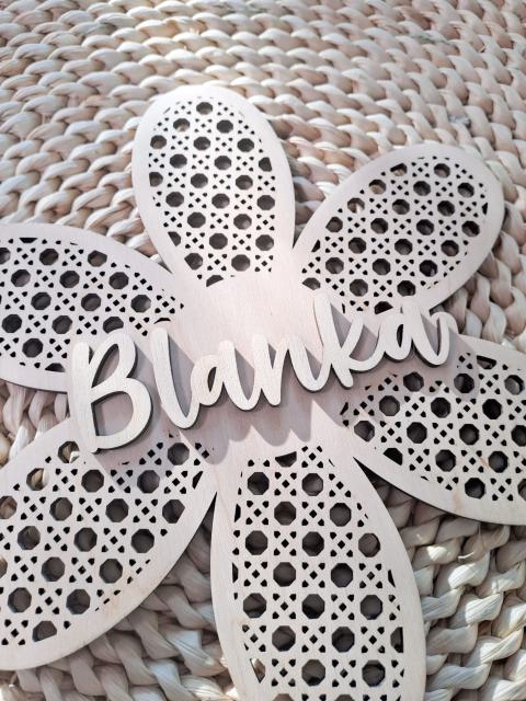 Single-layer rattan flower name sign